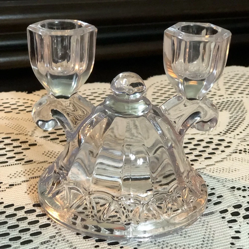 Clear Glass Double Candle Holder